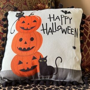 Halloween Pumpkin and Cat Decorative Pillow